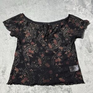 VTG Y2K Hennes Mesh Floral‎ Off The Shoulder Top Size M Grunge Whimsy Coquette
